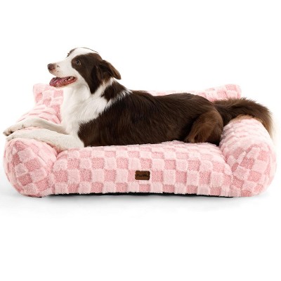 Soft Cat Couch Bed, Faux Fur Checkered Pet Sofa