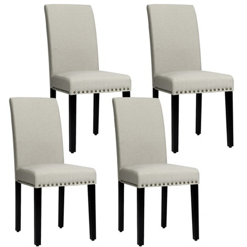 Costway Set of 4 Fabric Dining Chairs w/Nailhead Trim Light Grey