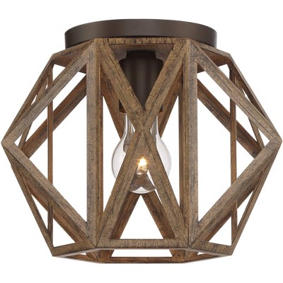 Rustic Farmhouse Bronze and Wood Ceiling Light Fixture