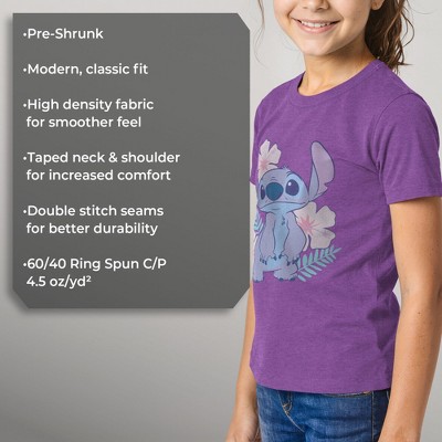 Lilo & Stitch Girl's Lilo & Stitch Floral Stitch T-Shirt - Purple Berry - Large — фото 6
