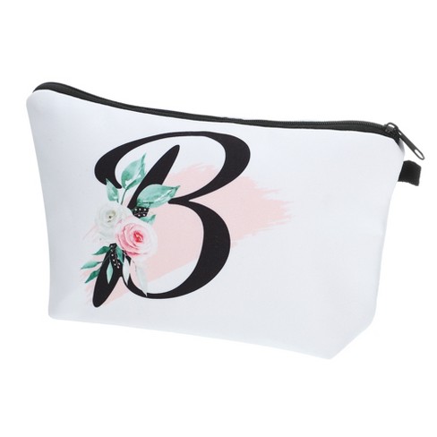 Unique Bargains Large Capacity Zipper Personalized Small Makeup Bag White B Letter