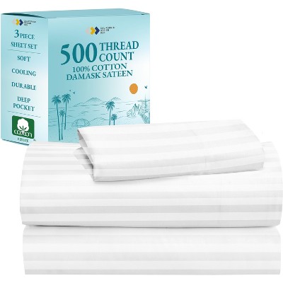 Luxury 500 Thread Count Bed Sheets Set - 100% Cotton Sateen Sheets Set, Soft, Cool & Breathable, Deep Pocket by California Design Den