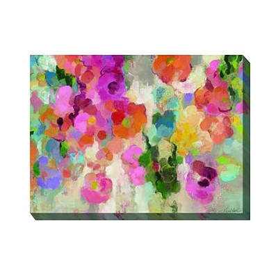 Cottage Garden West of The Wind COLORLICIOUS Pink, Red, Green 40 x 30 Inch Waterproof Gallery Wrapped Canvas, Outdoor Garden, Yard, Patio All Weather