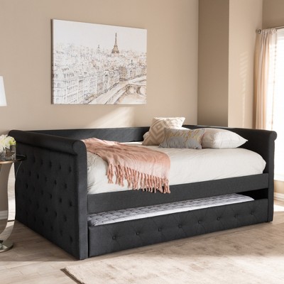 Full Dark Gray Upholstered Wood Frame Tufted Daybed
