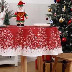 Red Christmas Tablecloths Collection Waterproof Holiday Dining Table Decor Indoor Outdoor with Snowflakes Tree Patterns - 1 of 4