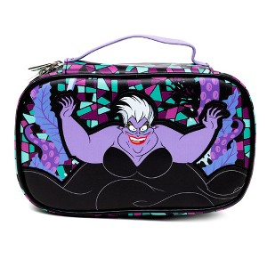 Disney Vegan Leather Travel Cosmetic Bag, Make-Up Bag for Women, The Little Mermaid Ursula Pose Applique Stained Glass Print, Vegan Leather - 1 of 3