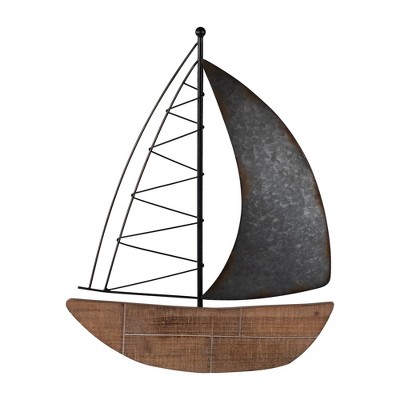 Sagebrook Home 19" Metal Boat Wall Decor - Brown and Charcoal Gray Contemporary Rustic Coastal Decorative Accent