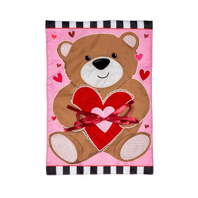 Evergreen Valentine's Bear Applique Garden Flag 12 x 18 Inches Indoor Outdoor Decor