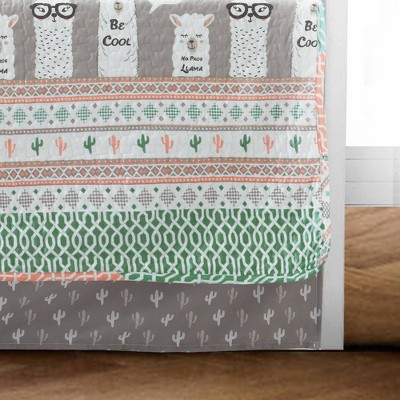 Turquoise and Pink Reversible Llama Quilt Set for Kids