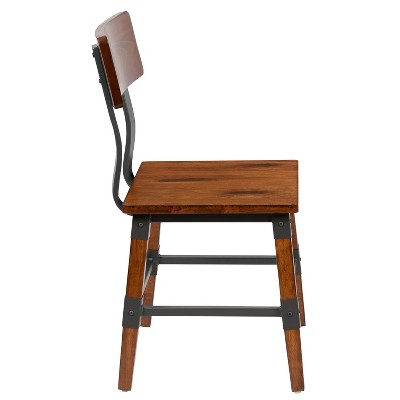 Set of 4 Rustic Walnut Industrial Wood Dining Chairs