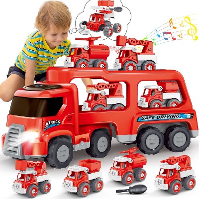 Skirfy 5 in 1 Construction Trucks with Light & Music, Excavator Toys for Kids, Push Cars