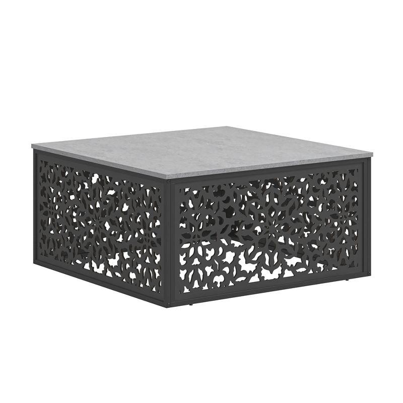 Candence 31.5 in.  Concrete Cool Gray Square Wood Top Coffee Table with 4 side Laser Cut, 3 of 12