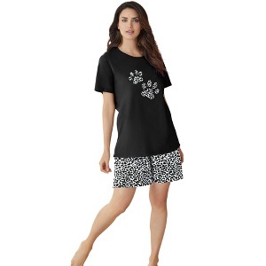 Dreams & Co. Women's Plus Size Knit Pj Short Set - 1 of 4