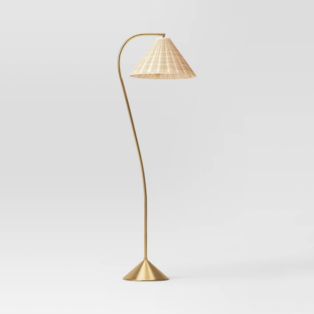 Photos - Floodlight / Street Light Gooseneck Floor Lamp with Natural Shade Brass - Threshold™