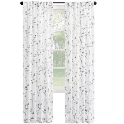 Collections Etc Sheer Floral Embroidered Rod Pocket Curtains