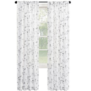 Collections Etc Sheer Floral Embroidered Rod Pocket Curtains - 1 of 4