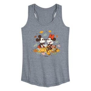 Women's - Disney - Mickey Minnie Leaf Pile Graphic Racerback Tank - 1 of 4