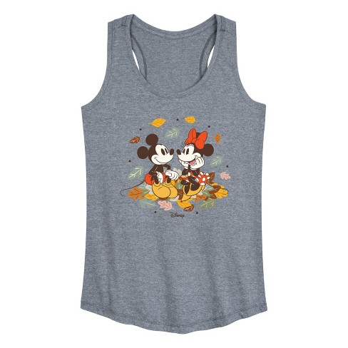 Women's - Disney - Mickey Minnie Leaf Pile Graphic Racerback Tank - image 1 of 4