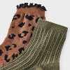 Women's Leopard Print Ruffle Trim Ultra Soft 2pk Ankle Socks - Auden™ Brown/Black/Olive Green 4-10 - 3 of 3