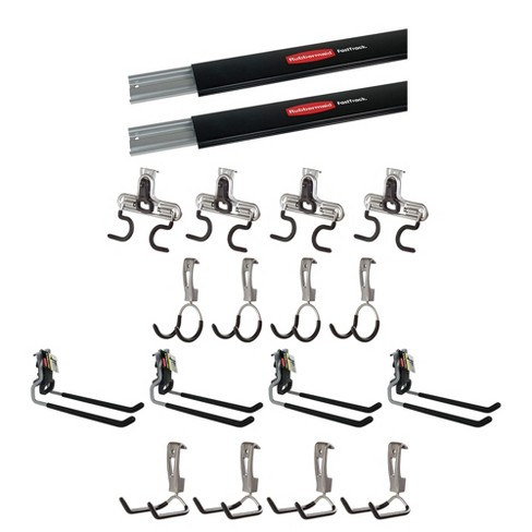 Rubbermaid Fast Track Garage Storage All-in-One Rail & Hook Wall Hanging Kit,  5 Piece 