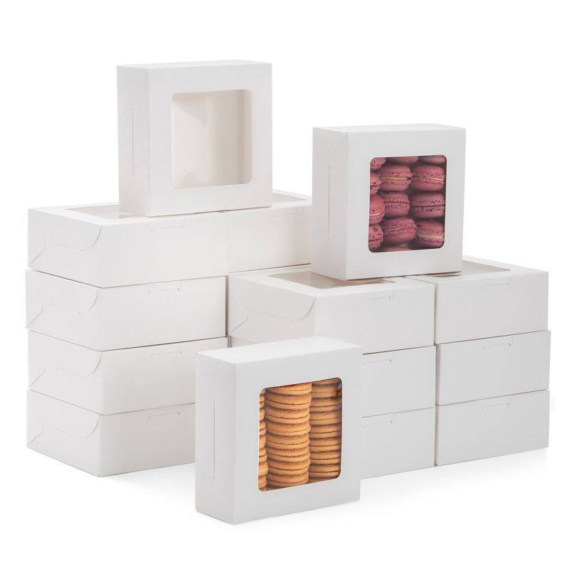 Juvale 50 Pack 6x6 Bakery Boxes with Window for Desserts, Treat Containers for Cupcakes, Pastries, Cookies (White), 1 of 10
