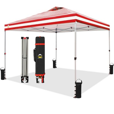 CROWN SHADES 10x10 Pop Up Canopy - Beach Tent with One Push Setup - Easy Outdoor Sun Shade for Events, Parties, Camping - Gazebo with STO-N-Go Cover Bag, Silver Coated Top