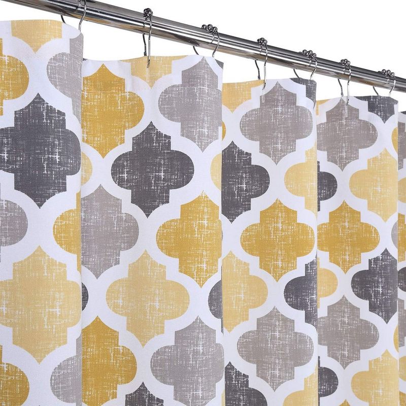 Geometric Quatrefoil Patterned Poly-Cotton Bathroom Shower Curtain, 2 of 7