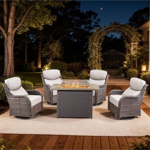 Buenhomino 5 Pieces Patio Wicker Furniture Set - 4 Outdoor Swivel Rocker Glider Chairs with Propane Fire Pit Table, Warm Patio Conversation Set - 1 of 4