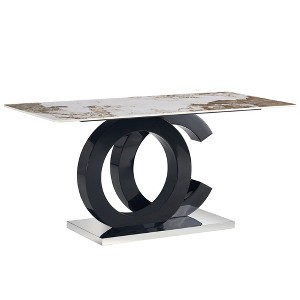 NicBex Modern 63 Inch Rectangle Dining Table with Pattern Tabletop and OC-Shaped MDF Bracket for 6 to 8,Black - 1 of 4