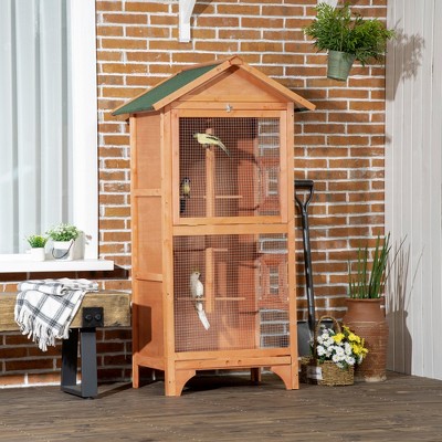 Akoasm 60 Inch Wooden Large Parakeets Finches Bird Cage & Bird House With Removable Tray,Perches-Orange
