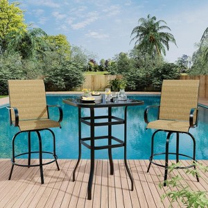 3PCs Outdoor Patio Swivel Bar Set with All-Weather Textilene Chairs and Tempered Glass Table, High Stool Bistro Set for Lawn Garden & Balcony, Gold - 1 of 4