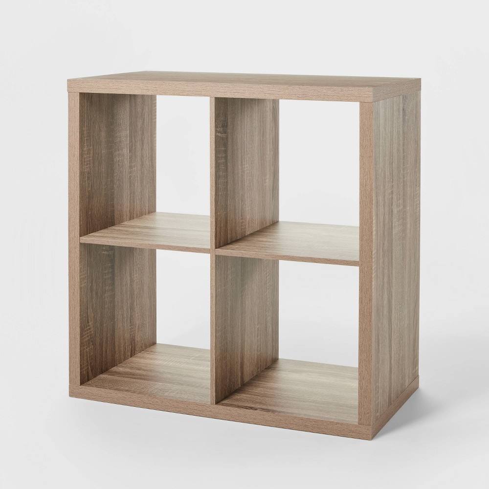 Photos - Wall Shelf 4 Cube Organizer Weathered Gray - Brightroom™: Versatile Bookshelf, Horizo