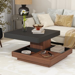 Mayeerty Square 360° Rotating Coffee Table with Three Detachable Tray, with Storage, Black, 27.5*27.5in - 1 of 4