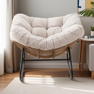 Chenille Rocking Chair with Metal Frame and Ergonomic Design - 1 of 3