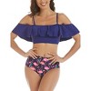 Women Two Piece High Waisted Flounce Bikini Set Off Shoulder Swimsuit Tummy Control Bathing Suits - 3 of 4