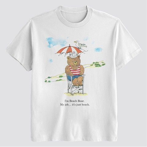 Мужские футболки Richard Scarry Men's Richard Scarry Beach Bear Short Sleeve Graphic T-Shirt - White S