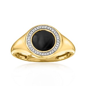Ross-Simons Black Enamel Signet Ring With Diamonds in 18kt Gold Over Sterling - 1 of 4