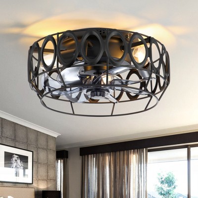 Airsurfer 12" Indoor Caged Flush Mount Ceiling Fans With Lights And Remote