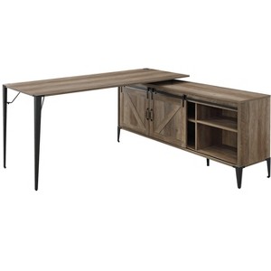 Vynxaria Rustic Oak Black Desk Distressed Finish Writing Table for Home Office Rustic Interiors - 1 of 4