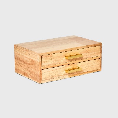 Two Drawer Wood Organizer Jewelry Box - A New Day&#8482; Light Brown_1