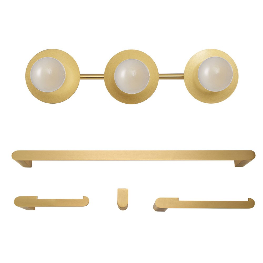 Courtney 5pc Matte Brass All-In-One Bathroom Set with 20" 3-Light Vanity Light Globe Electric