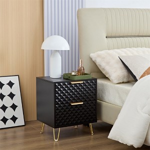 Night Stand Set Of 2, Wooden 2-Drawer Night Stand Bed Side Table With Metal Legs, Luxury Wood End Table 13.78''Lx 16.53''Wx 20''H For Bedroom, Lounge - 1 of 4