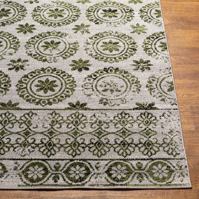 William Sage Green and Gray Washable Polyester Runner Rug