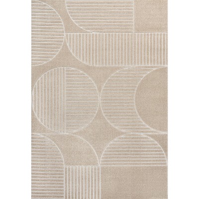 Beige and Cream Geometric High-Low 5x8 Indoor/Outdoor Rug