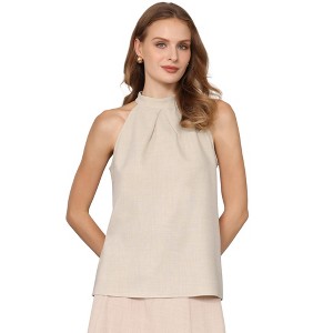 INSPIRE CHIC Women's Halter Neck Sleeveless 2026 Solid Color Pleated Summer Casual Blouses - 1 of 4