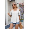 Womens Eyelet  Embroidery Tops Spaghetti Straps Short Sleeve Cold Shoulder Front Knit Casual Summer Lightweight Blouses for Women - 2 of 4