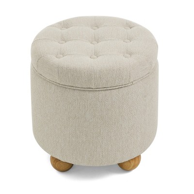 GlasFlength Ottomans and Benches Round Storage Ottoman with Reversible Table Top Simple Design for Living Room and Bedroom, Beige, 18.7"*18.7"*16.1"