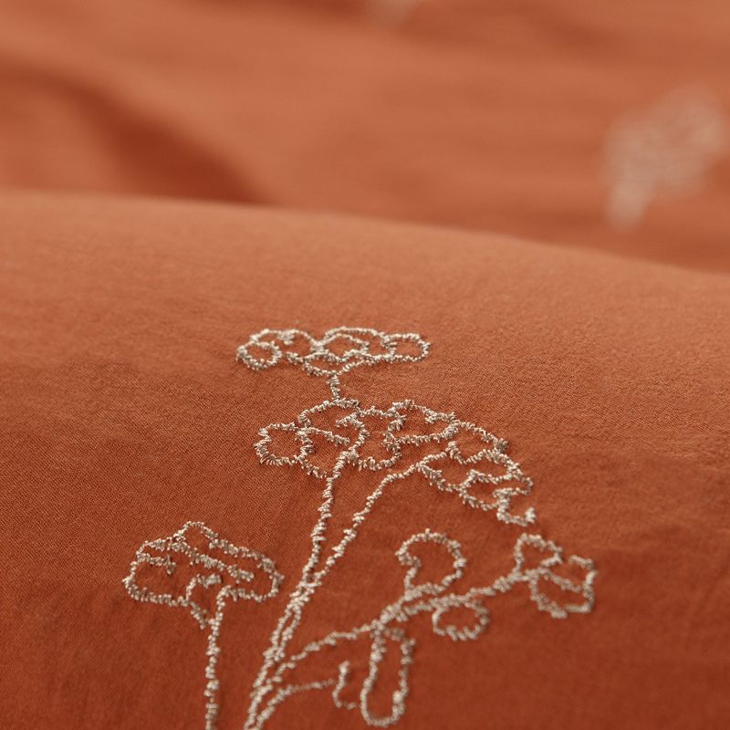 Chanasya Floral Leaf Embroidered Textured Washed Microfiber Duvet Cover Set, 5 of 7