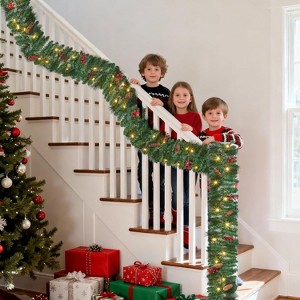 6ft/ 9ft Pine Christmas Garland with Pine Cones and Red Berries for Door, Fireplace, Stair, Window - 1 of 4