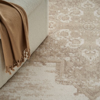 Ivory Beige Medallion 6' x 9' Stain-Resistant Area Rug